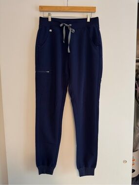 Figs Navy High Waisted Zamora Joggers with Gray Drawstring